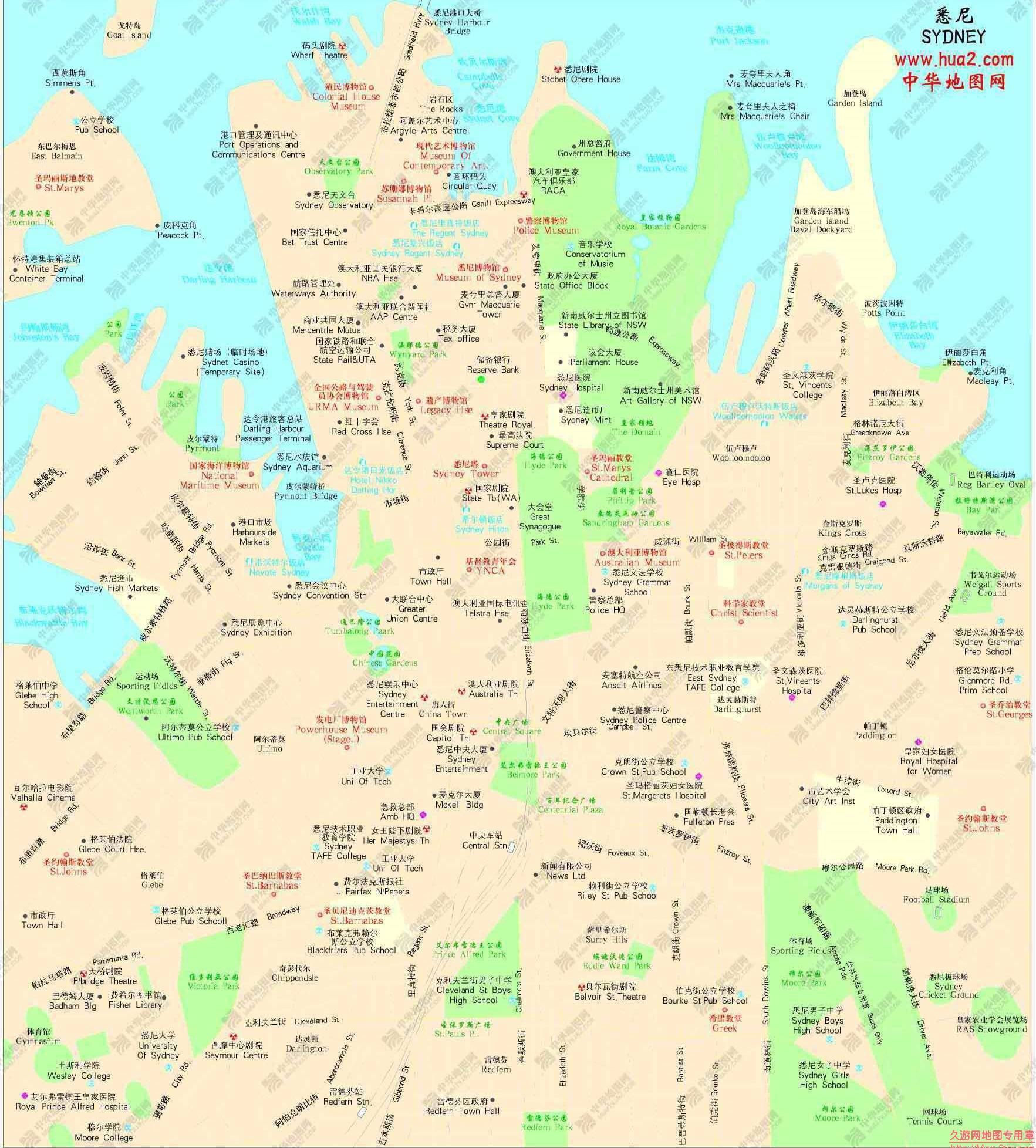 悉尼地图,澳大利亚地图高清中文版