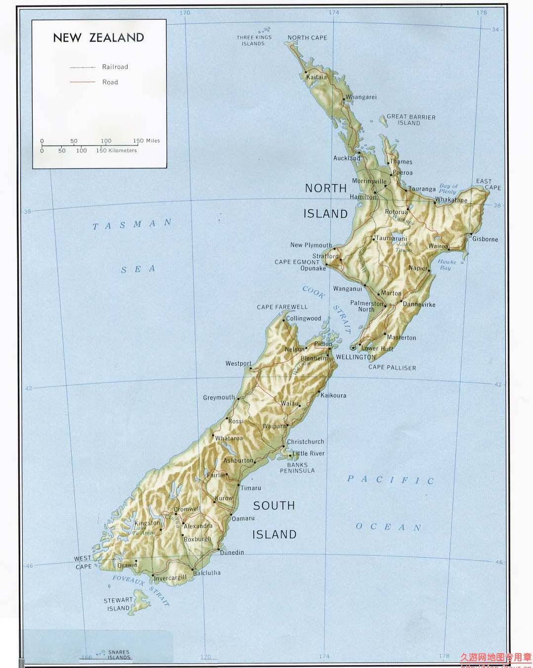 新西兰地形图,新西兰地图高清中文版