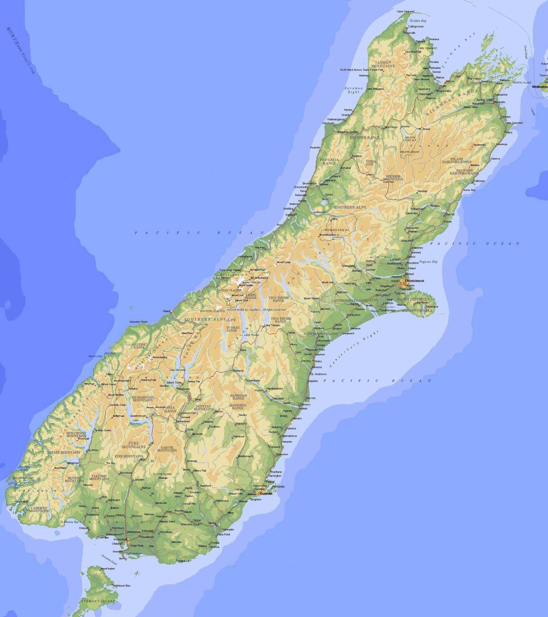 新西兰南部地图,新西兰地图高清中文版