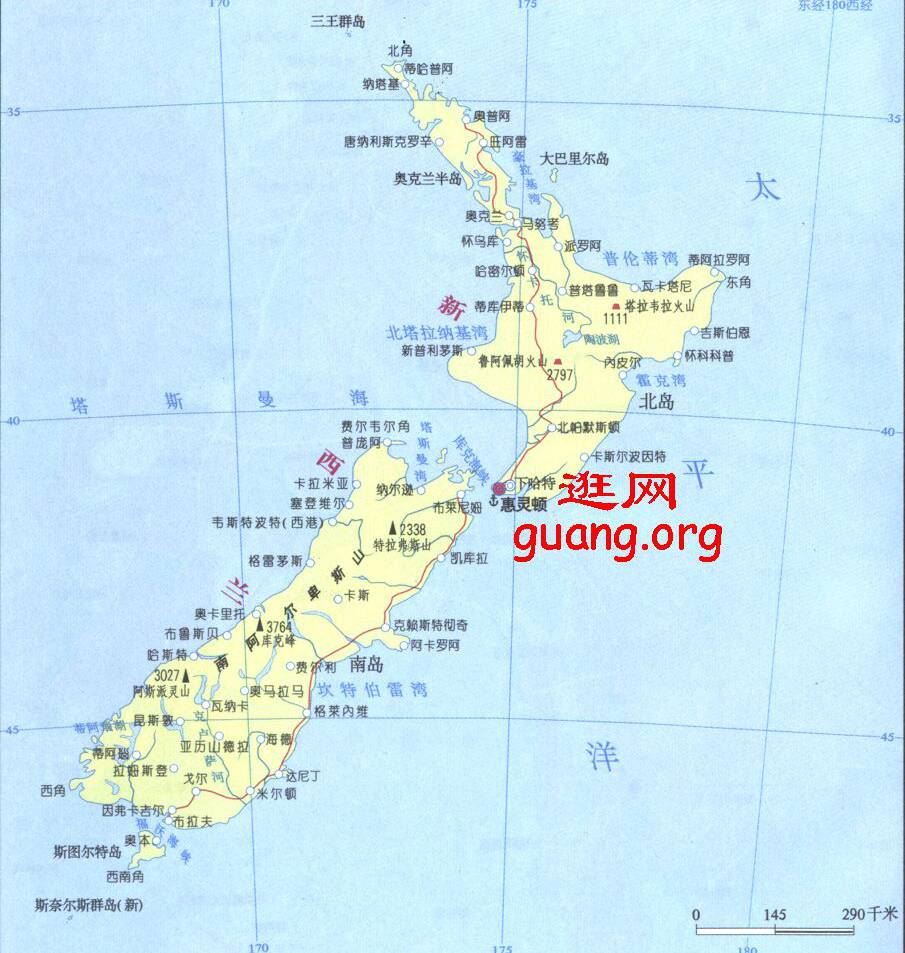 新西兰地图,新西兰地图高清中文版