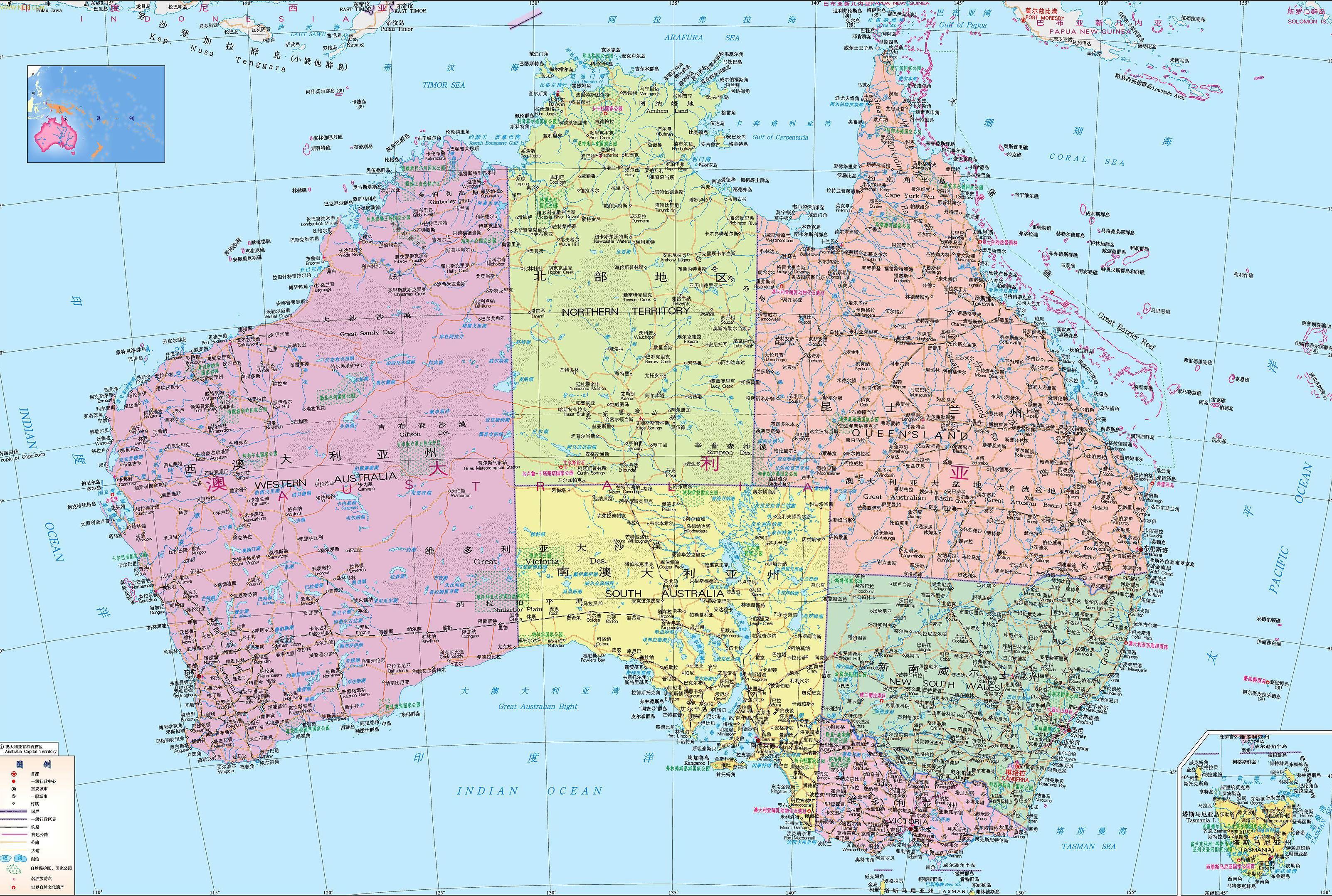 澳大利亚地图,澳大利亚地图高清中文版