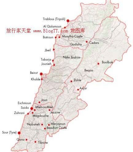 黎巴嫩地图,黎巴嫩地图高清中文版