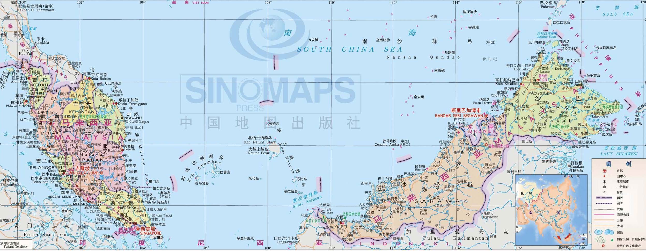 马来西亚地图,马来西亚地图高清中文版