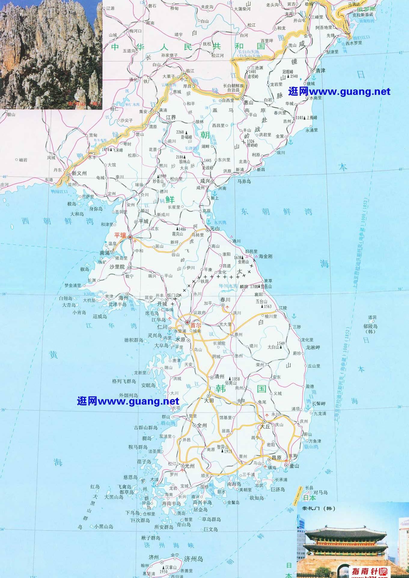 韩国地理位置示意地图,韩国地图高清中文版