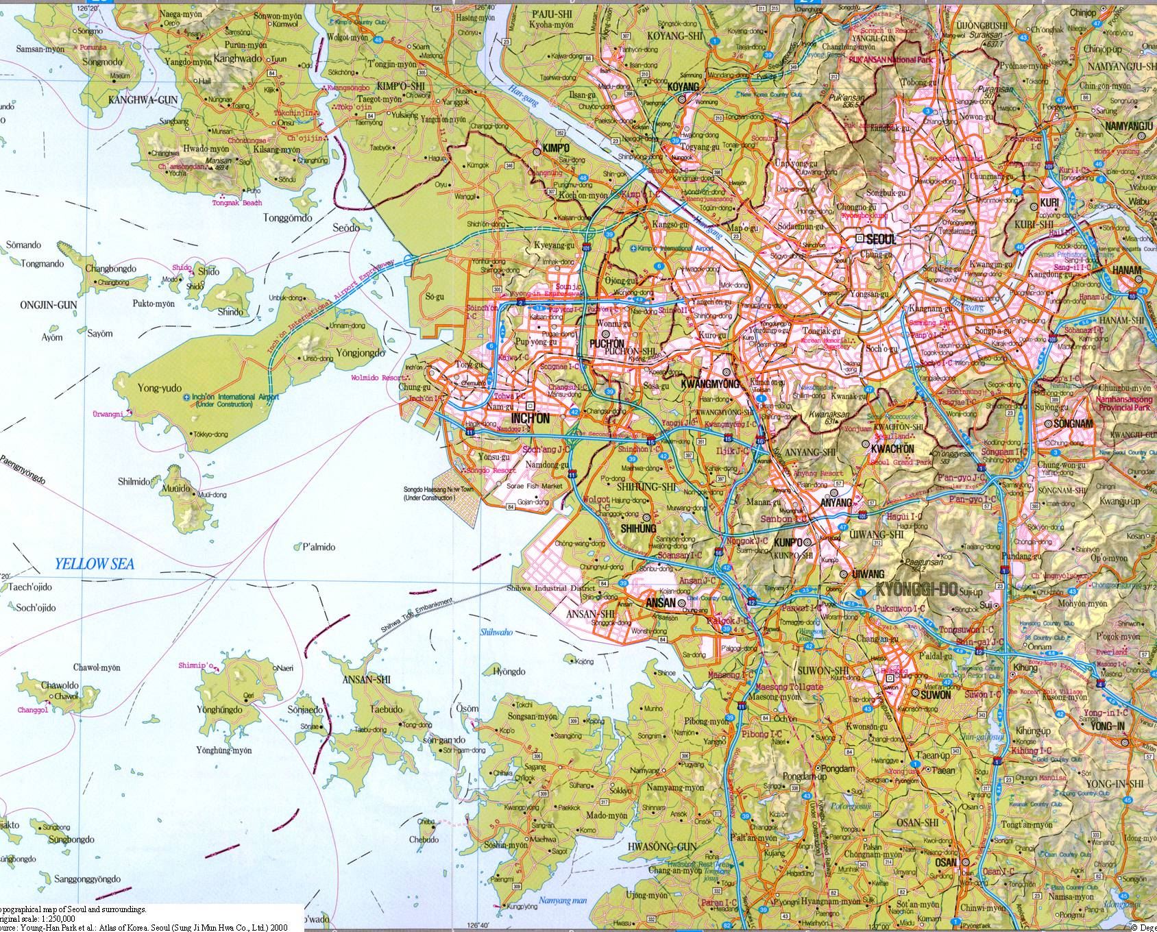 首尔地区地图,韩国地图高清中文版
